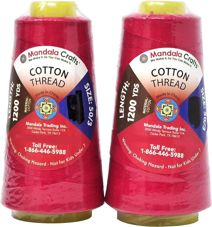 Mandala Crafts Red Thread Cones for Machine and Hand Quilting - 2400 Yds 50 WT Multiple Purpose Mercerized 100% Cotton Threads for Sewing Machine Serger Embroidery