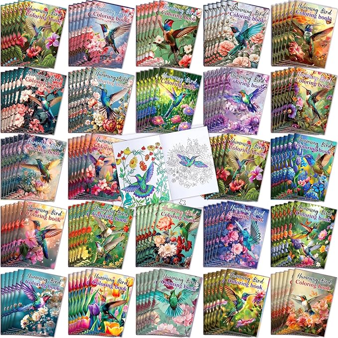 Liliful 144 Pcs Hummingbird Themed Coloring Book Bulk 5x7 Inch Mini Drawing Books with Floral & Hummingbird Patterns, Ideal for Party Favors, Goodie Bag Fillers & Creative Gifts