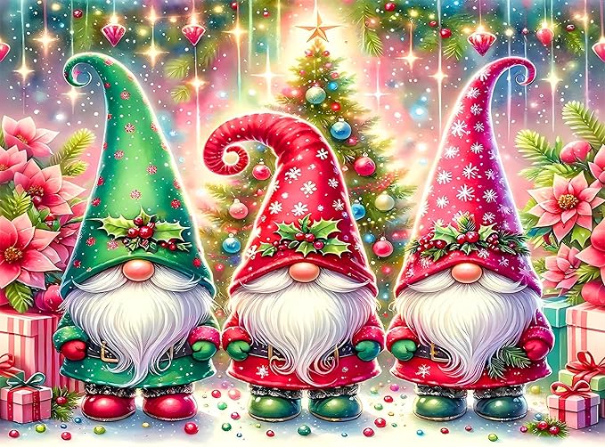 igoodom Diamond Art Kits for Adults, Christmas Diamond Painting Kit, Full Drill Round Christmas Gnome Diamond Art Kits, DIY Gem Art and Crafts for Home Wall Decor Gift 16x12inch