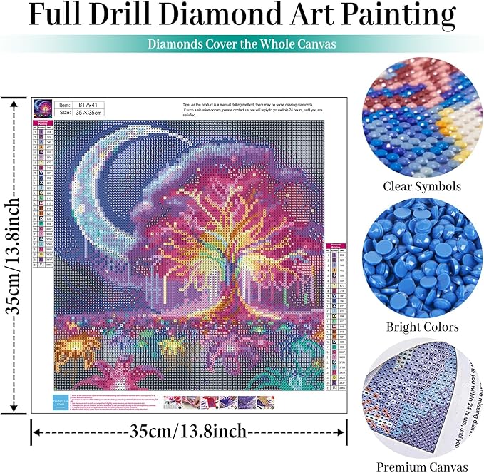 Fountor Tree of Life Diamond Art Kits for Adults, Moon Diamond Painting Kit for Adults Beginners, 5D DIY Tree Diamond Painting with Round Gem Art Kits for Gift Home Wall Decor 14x14 Inch