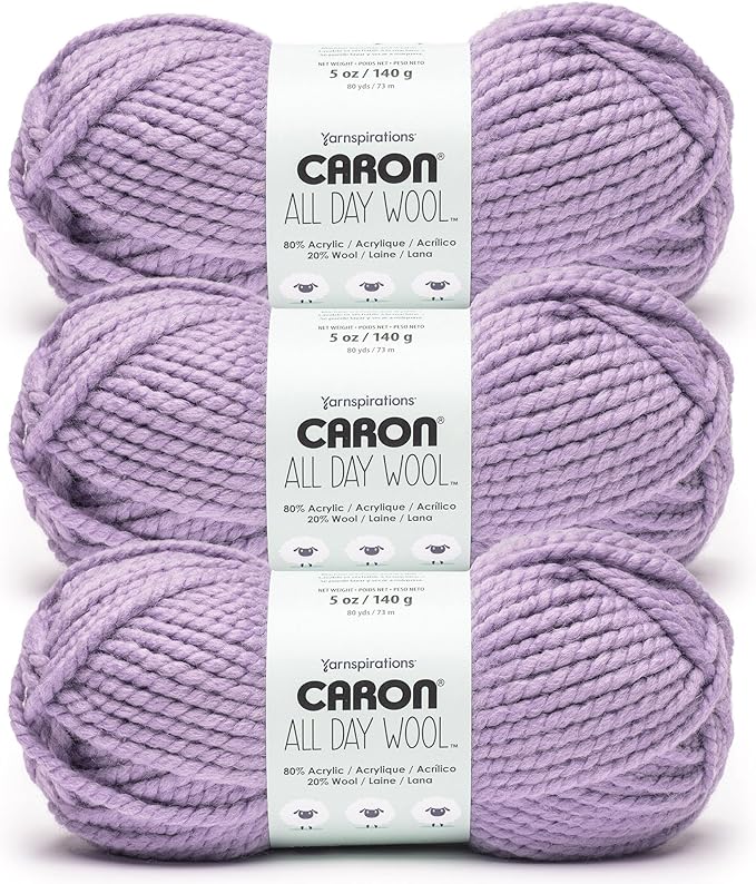 Caron All Day Wool Mulberry Yarn - 3 Pack of 170g/6oz - 80% Acrylic 20% Wool - # 6 Super Bulky - 108 Yards - Knitting/Crochet