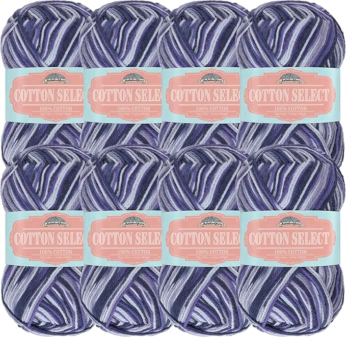 JubileeYarn Cotton Select Yarn - 50g/Skein Sport Weight - Blueberry Pie - 8 Skeins