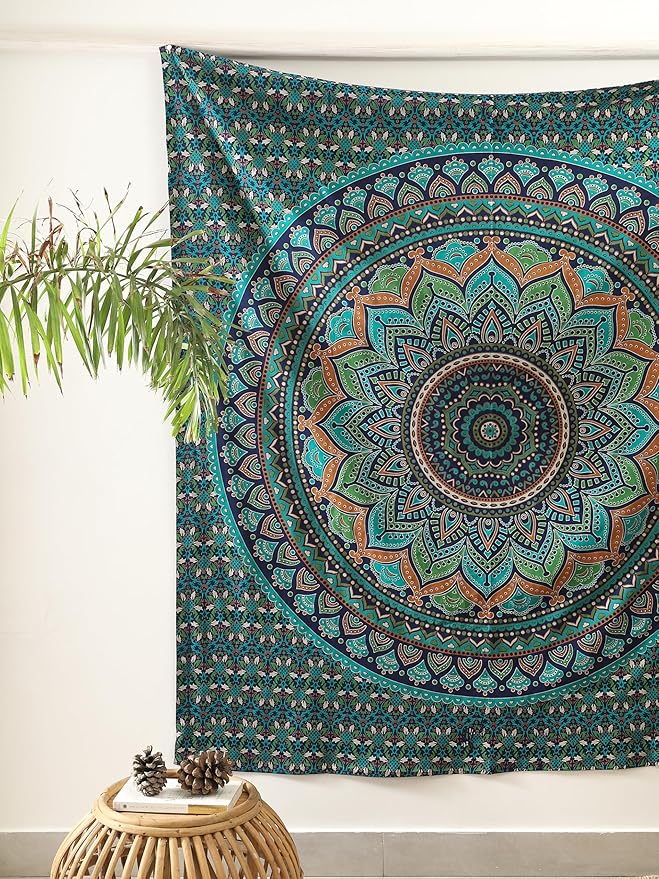 popular handicrafts mandala hippie psychedelic ombre tapestry wall hanging - indian maditation gypsy bohemian hippy dorm room decor tarqouise 60x54 inch