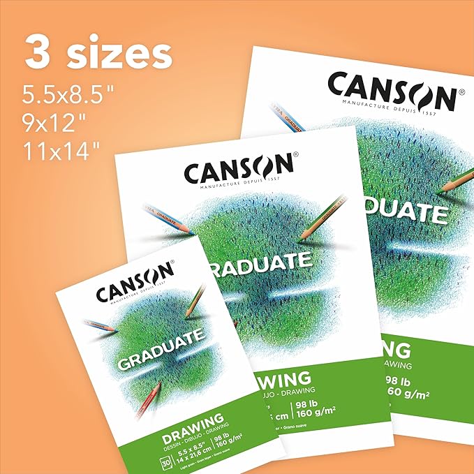 Canson Graduate Drawing Pad, Foldover, 9x12 inch, 30 Sheets | Artist Paper for Adults and Students - Drawing, Sketching and Art Journaling
