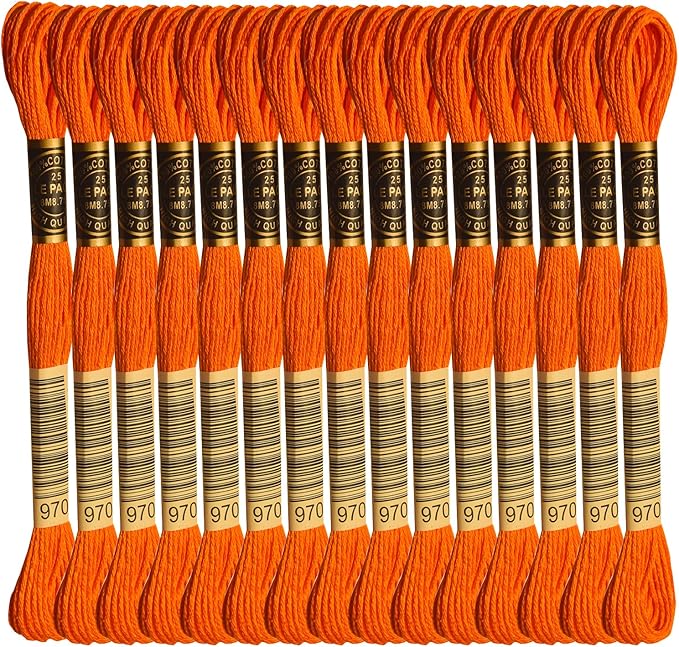 LE PAON Embroidery Floss, 14-Pack Six Strands 100% Long Staple Cotton Embroidery Thread, 8.7-Yard，Color Number：970, Light Pumpkin