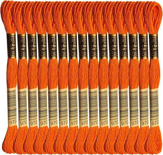 LE PAON Embroidery Floss, 14-Pack Six Strands 100% Long Staple Cotton Embroidery Thread, 8.7-Yard，Color Number：970, Light Pumpkin