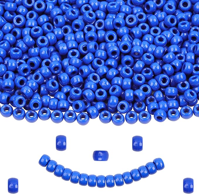 Royal Blue Pony Beads for Bracelet 1000 Pcs Plastic Beads for Friendship Bracelets 6x9mm Large Hole Beads for Hair Braiding Small Beads Necklace Earrings Jewelry Making