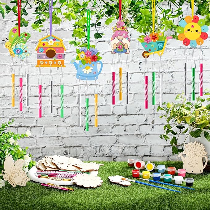 JellyArch 30 Pack Spring Wind Chime Making Kit, Tulip Bee Crafts for Adults Make Your Own Wind Chime Wooden Ornaments for DIY Crafts Activity Birthday Party Decoration