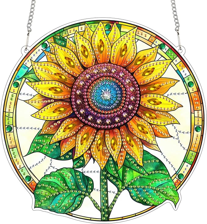 SKRYUIE Sunflower Hanging Diamond Art Kits for Adults Pendant Suncatcher, Special Shaped Crystal DIY Pearl Diamond Painting Kit, Gift for Mother Spring Summer Window Wreath Decor 7.6 x 7.6 Inch A27