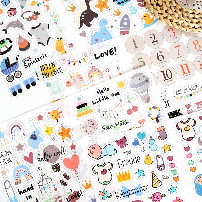4 Sheets Baby Boy Scrapbook Supplies Stickers - Newborn Planner Journal Stickers for Memory Book, Baby Shower, Milestone, Baby's First Year Book