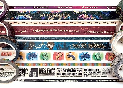 Paper House Productions Harry Potter Foil Accent 10 Piece Washi Tape Pack with 5 15mm Rolls and 5 5mm Rolls - Bold & Bright