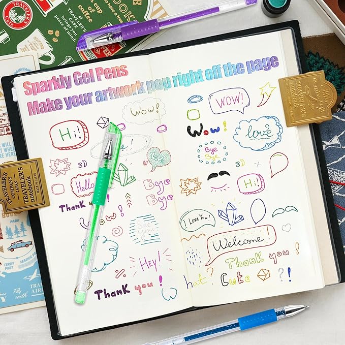 Aen Art Glitter Gel Pens for Adult Coloring Books, 36 Colors Gel Marker Set Colored Pen with 40% More Ink for Kids Drawing, Doodling, Crafts and Taking Note