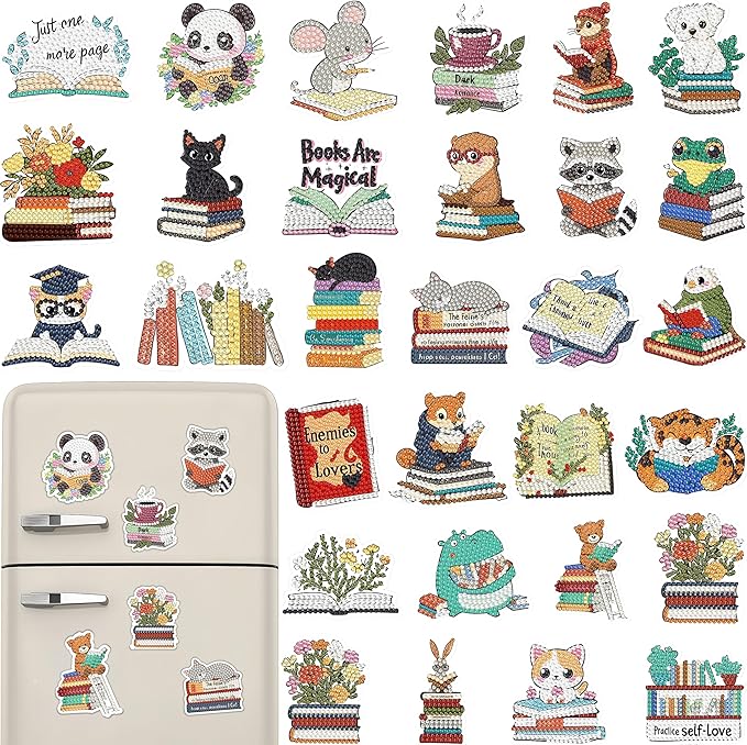 30 Pcs Animal Diamond Painting Magnets Kits Book Diamond Art Fridge Magnet Refrigerator Sticker Diamond Painting kit for Beginners Adults DIY Art Craft Gifts Home Decors