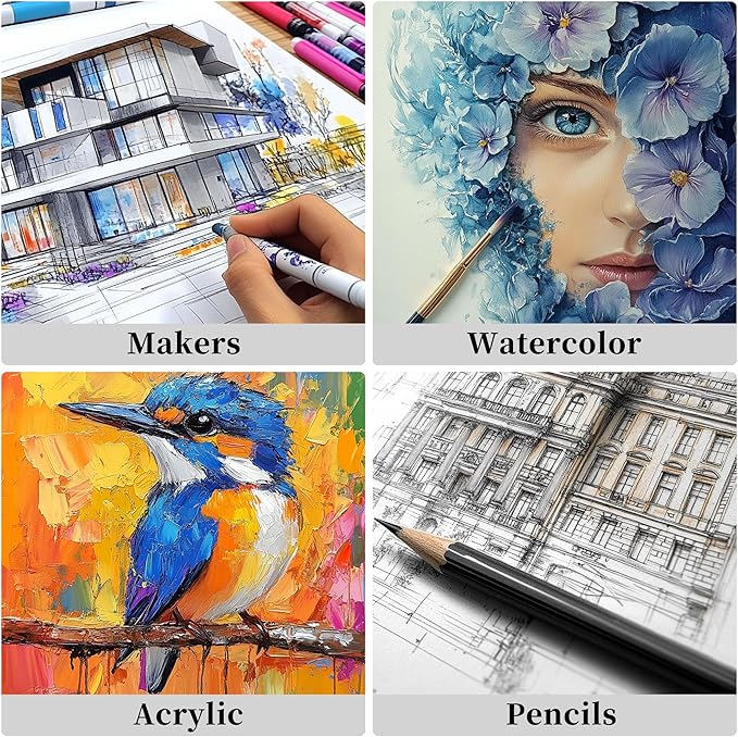 Vienrose Watercolor Sketchbook, 8.25"x5.5" Watercolor Journal with 24 Sheets 48 Pages 140 LB (300 GSM) Cotton Watercolor Paper, Grey Leather Cover Water Coloring Sketch Book As Travel Notebook