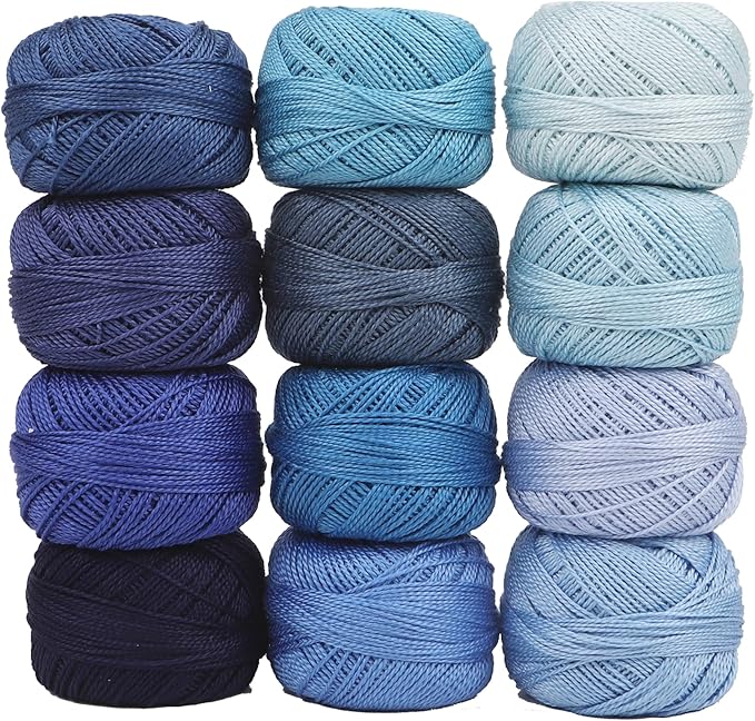 Size 8 Double Mercerized Egyptian Long Staple Cotton Pearl Thread 12 Gradient Colors per Box 5 Grams Ball Rainbow Color Embroidery Thread for Crochet Cross Stitch Hand Embroidery (12H)
