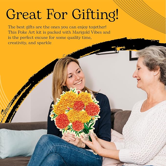 Unwynd Poke Art Marigold Flower Bouquet, Mess-Free Arts and Crafts for Adults, Teen Craft Kits, Thoughtful Easter Gifts for Women and Men