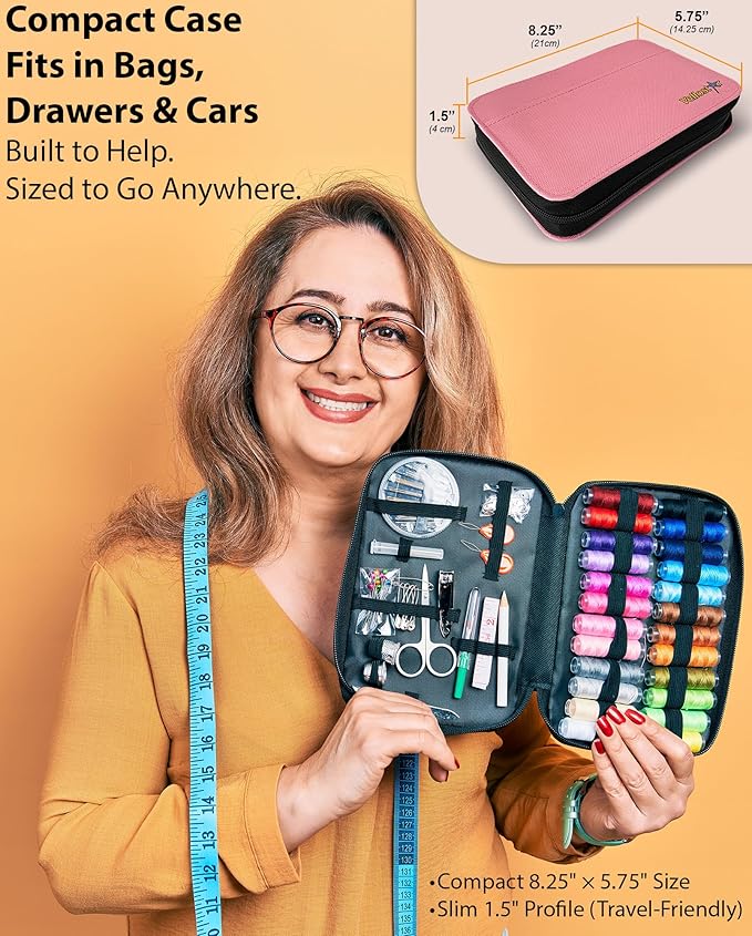 Easy-to-Use Pink Sewing Kit - Christmas Gifts for Girls, Teens, Moms & Kids - Beginner Hand Sewing Kit for Clothing Repairs. Includes 30 Needles, Thread, and All Essential Supplies for Small Fixes