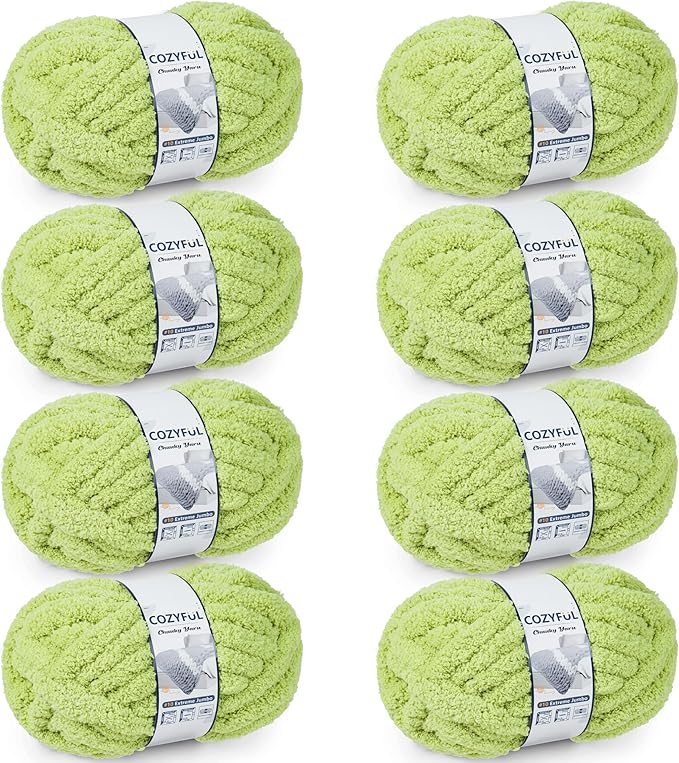 Chunky Yarn for Hand Knitting - #10 Chunky Chenille Yarn, Jumbo Big Thick Chunky Yarns for Crocheting, Super Bulky Chunky Knit Blanket Yarns, 8 Skein (25 yds 8 oz Each Skein), Lemon Lime