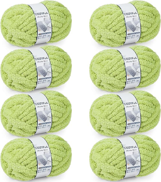 Chunky Yarn for Hand Knitting - #10 Chunky Chenille Yarn, Jumbo Big Thick Chunky Yarns for Crocheting, Super Bulky Chunky Knit Blanket Yarns, 8 Skein (25 yds 8 oz Each Skein), Lemon Lime