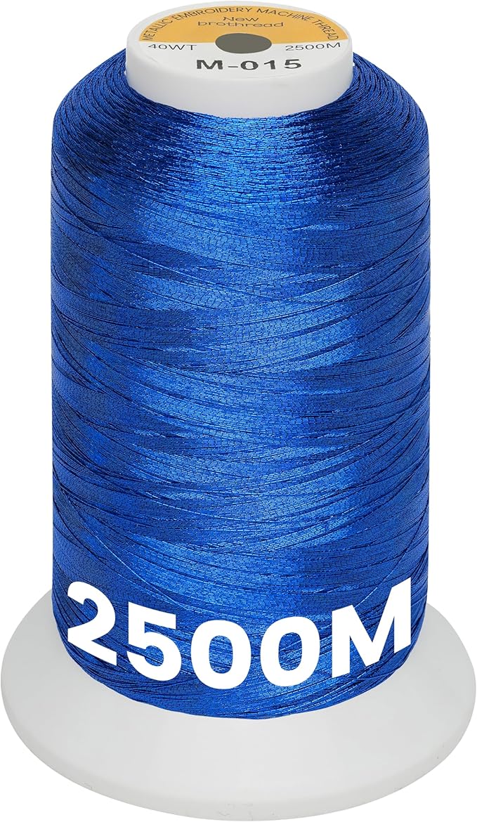 New brothread Single Huge Spool Metallic Embroidery Machine Thread 2500M (2735Y) Each for Commercial and Domestic Embroidery Machines - Royal Blue M-015