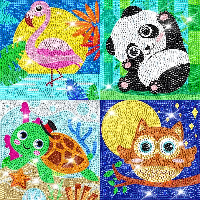 Labeol Diamond Art Kits for Kids Crafts for Girls Ages 6-8-10-12 Easy to DIY Creative Diamond Art Sticker Craft by Numbers Kits for Kids and Adult Beginners (4 Pack Adorable)