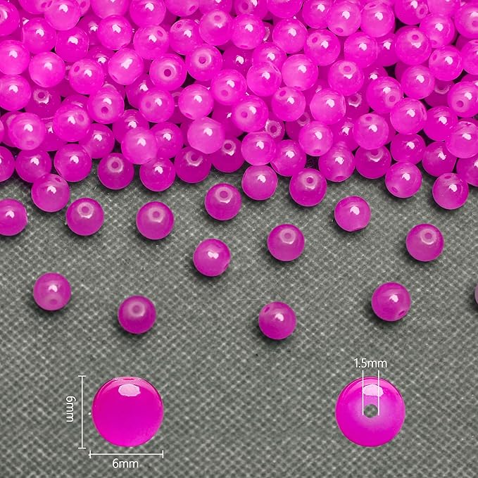 AhaBloom300PCs 6mm Rose Jade Glass Beads Bulk, Round Smooth Hole Glass Crystal Beads for Jewelry Making, DIY Bracelets, Necklaces, Bag Charms, Keychains and Craft Projects