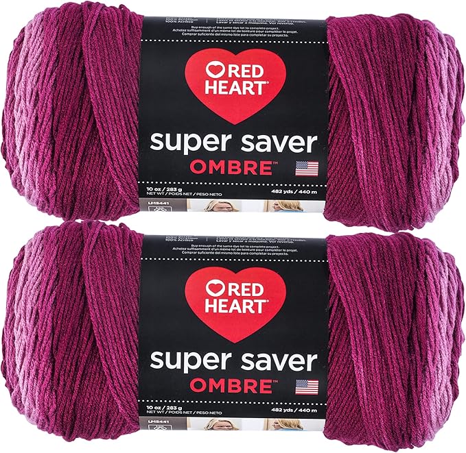 Red Heart Super Saver Jumbo Anemone Ombre Yarn - 2 Pack of 283g/10oz - Acrylic - 4 Medium (Worsted) - 482 Yards - Knitting/Crochet