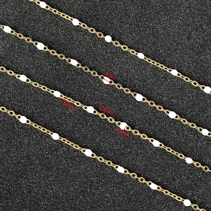 UMAOKANG 33 Feet Chains Bulk on Spool Gold Plated Stainless Steel White Bead Chain for Jewelry Making