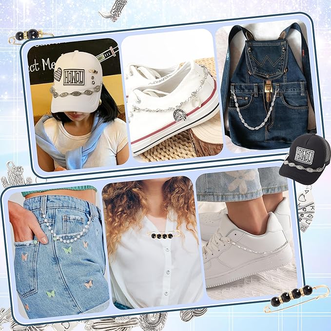 Meneng Cowgirl Hat Accessories Kit: 36PCS Western Trucket Hat Chains Bill Decoration for Women - Bling Metal Detachable Chains Bulk for Mesh Baseball Cap