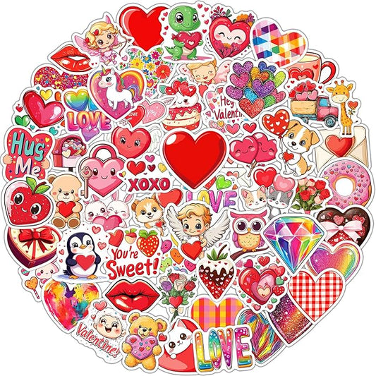 100pcs valentines stickers for kids, bulk heart stickers for valentines day gifts for kids classroom school exchange, vinyl decals, crafts, party favors, goodie bags decorations
