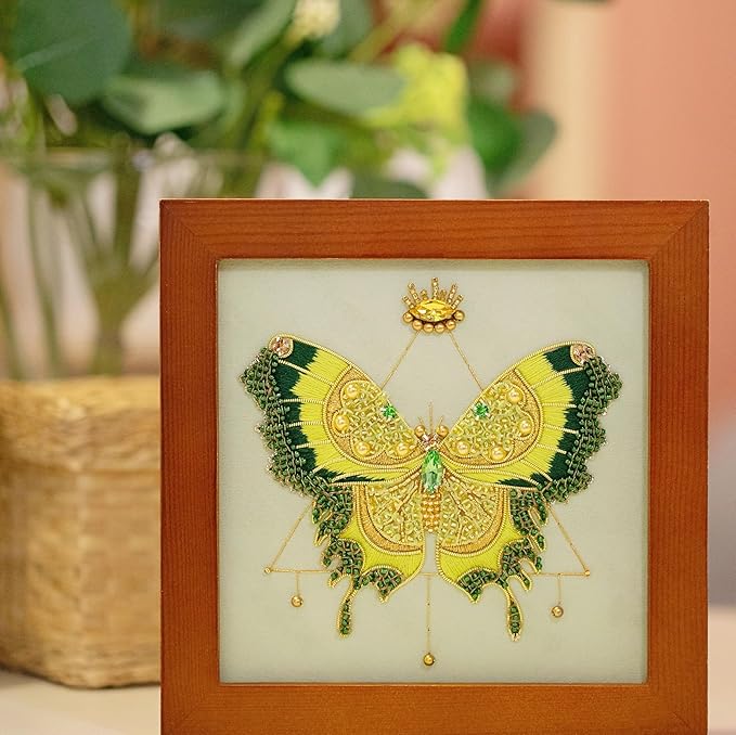 Craftreasure Embroidery Kit for Adults, Butterfly Embroidery Kit for Beginners Include Embroidery Beads Threads for Craft Lover Hand Stitch with Embroidery Skill Technique (Green - Easy)