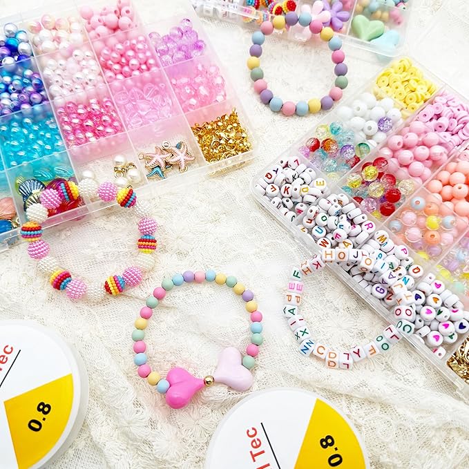 jinnbey ocean style pearl bead jewelry making kit, acrylic letters loose beads for necklace bracelet making, with shell starfish pendant cute beads, gifts for kid adults handicraft enthusiasts
