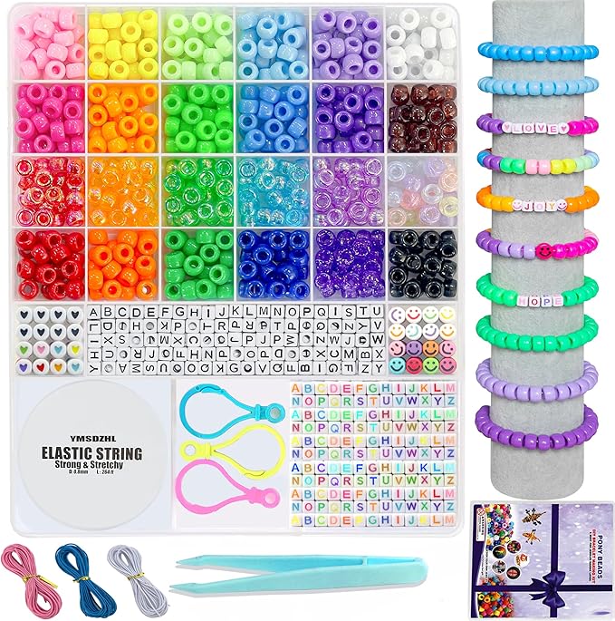 YMSDZHL 1000PCS Bracelet Making Kit, Friendship Jewelry Necklace Bracelet kit 24 Colors 9mm Pony Beads for Bracelet Making Beads, Letter Bead for Jewelry Making, DIY Crafts Gifts for Girls Adults