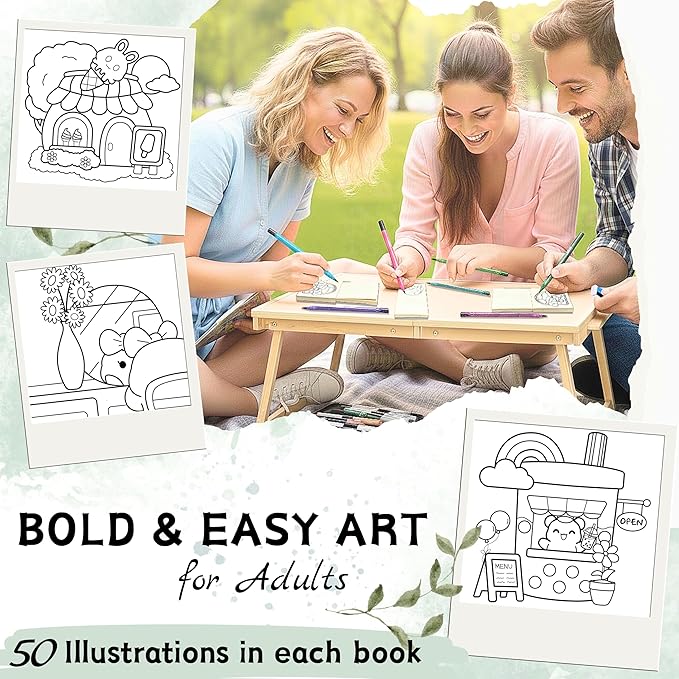 Chason & Co Mini Coloring Book Adult Bulk - Small Coloring Books for Adults | 180GSM Textured Art Paper — Pro Art Experience Made Effortless | Bold and Easy Art | 50 Pages x 3 Pack Travel Size