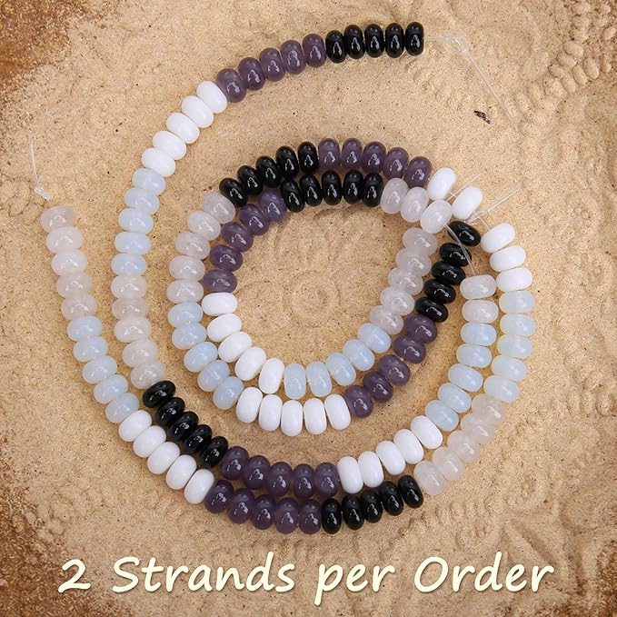 2 Strands (150PCs) Black White Shade Jade Rondelle Beads, 5 * 8mm Gemstone Loose Spacer Abacus Disk Beads for DIY Bracelet Necklace Earrings Jewelry Making, Craft Supplies Beading Kit