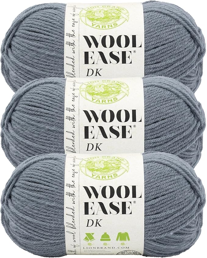 Lion Brand Wool-Ease DK Yarn, Yarn for Knitting, Crocheting, and Crafts, Slate, 3 Pack