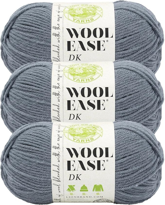 Lion Brand Wool-Ease DK Yarn, Yarn for Knitting, Crocheting, and Crafts, Slate, 3 Pack