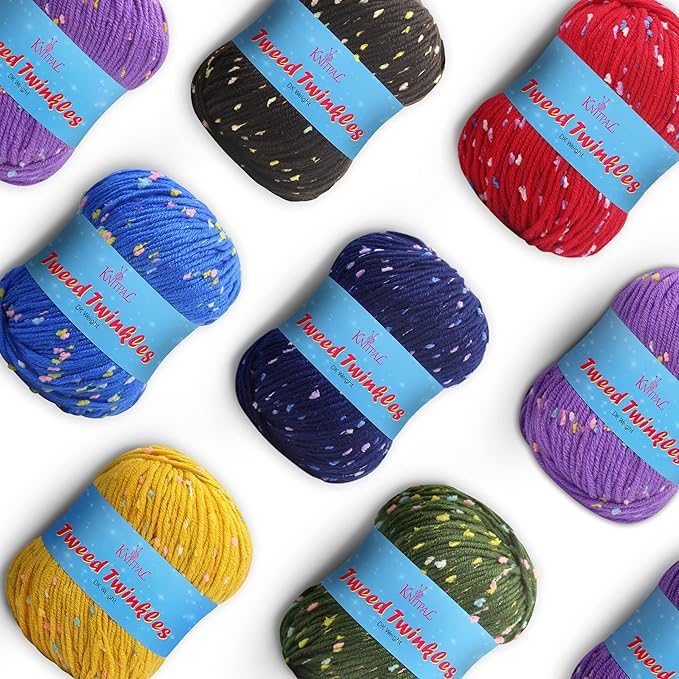 Tweed Twinkles Soft Baby Yarn for Crocheting, 8-Pack (696Yds / 400G), Free Patterns - Acrylic Baby Blanket Knitting Yarn with Flecks - Size 3 DK Light Worsted Weight - Jewel Pack