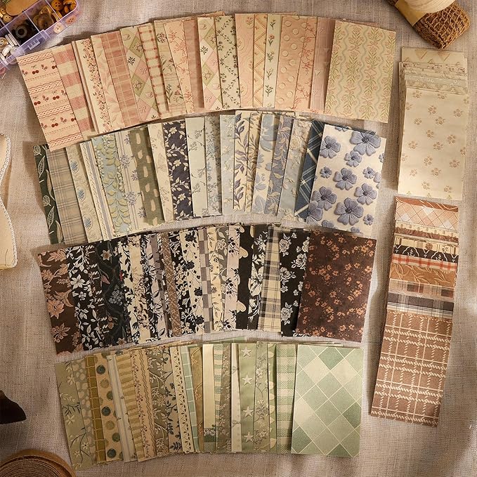 300Pcs Textured Scrapbook Paper Kit - Vintage 6 Pack Decoupage Paper Mixed Media for Scrapbooking Supplies Junk Journaling Cards Making Collage Floral Decorative Materials Craft Gifts 4.13x2.64 Inch