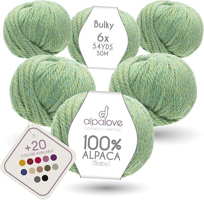 Bulky Set (6 x 1.75 oz) Super Soft Baby Alpaca Knitting Yarn Linden Blossom 328 Yards