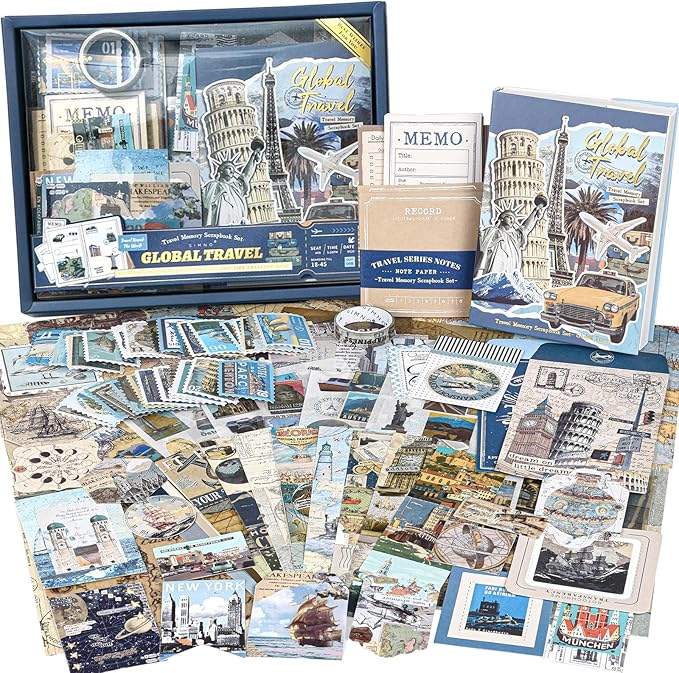 Scrapbooking Supplies Kit, Aesthetic Junk journaling Supplies, Scrapbook Kit with Bullet Journaling Stickers, Stationary Set, Vintage Ephemera Collage Craft Supplies Gift for Adults Women Beginner