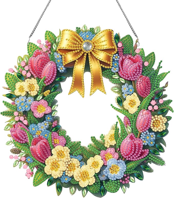Ristpal Diamond Painting Kits Hanging for Adult, Special Shaped Rhinestone, DIY Acrylic Diamond Art Painting Window Pendants Home Garden Wall Hanging Kits for Home Decor and Gifts (Wreaths)