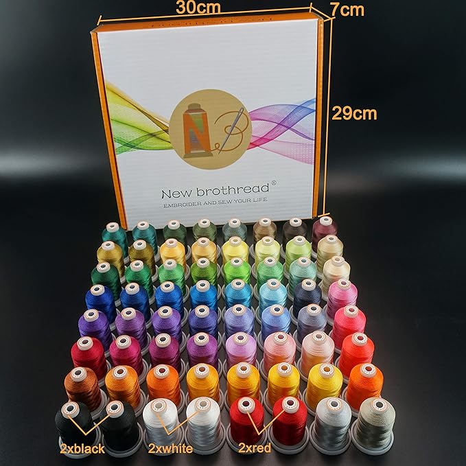 New brothread 64 Spools 1000M (1100Y) Polyester Embroidery Machine Thread Kit for Professional Embroiderer and Beginner Each Spool with Locking Base Resists Thread Tangling