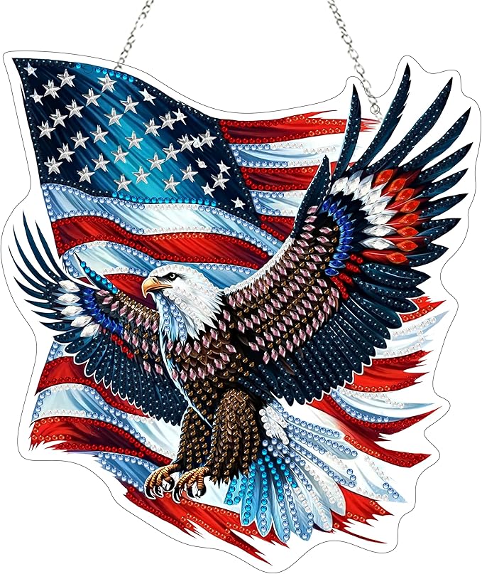 Diamond Art Hanging Kit for Adult,4Th of July Special Shaped Rhinestone,Double Sided DIY Acrylic Diamond Art Painting Window Pendants Home Garden Wall Hanging Kits Hanging Ornament (Independence Day)