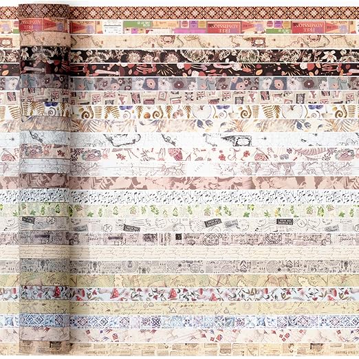 YUBBAEX Vintage Washi Tape Pack 50 Rolls Retro Printed Masking Tape Antique Patterns Decorative for Arts, DIY Crafts, Journal Supplies, Planners, Scrapbook, Card/Gift Wrapping
