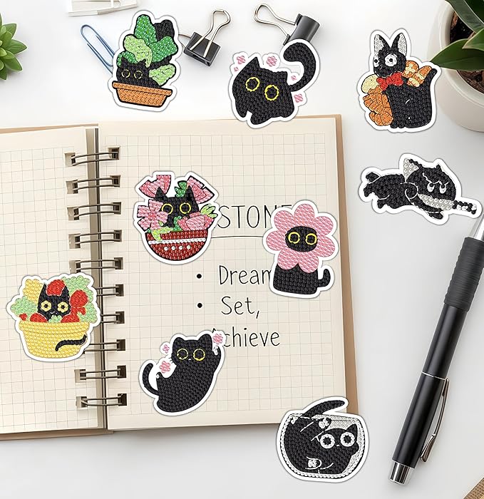 30 Pcs Black Cat Diamond Painting Magnets Kits Diamond Art Fridge Magnet Refrigerator Sticker Diamond Painting kit for Beginners Adults DIY Art Craft Gifts Home Decors