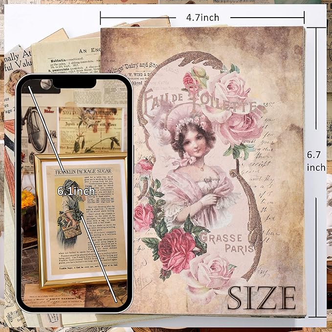 200 Sheets of Vintage Scrapbook Paper, Journaling Scrapbooking Supplies Craft Decoupage Papers Kit, Ephemera for Junk Journal Bullet Journals Well Posters Room Decor for Card Making Decorative Gift