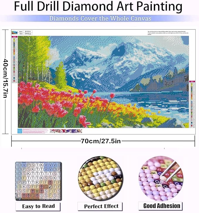 5D Extra Large Diamond Art Kits for Adults - Large Landscape Diamond Painting Kits for Adults Beginners, DIY Large Size Diamond Gem Art Dots Painting Kits for Home Walls Decor Gifts 27.6x16inch