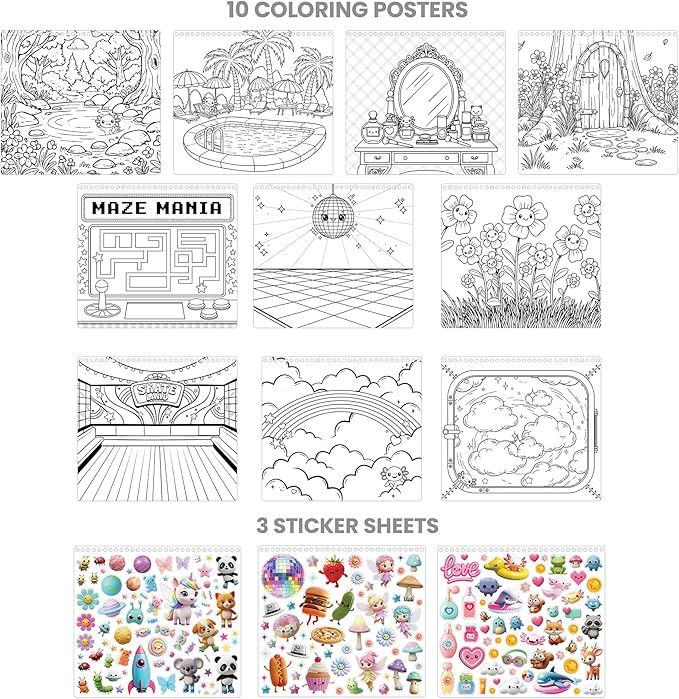 Fashion Angels Chill Axolotl Coloring & Collage Activity Set, Includes 400+ Stickers, Sticker-by-Number & Coloring Pages with Mystical, Cosmic & Candy-Themed Scenes, Creative Art Kit for Kids Ages 6+