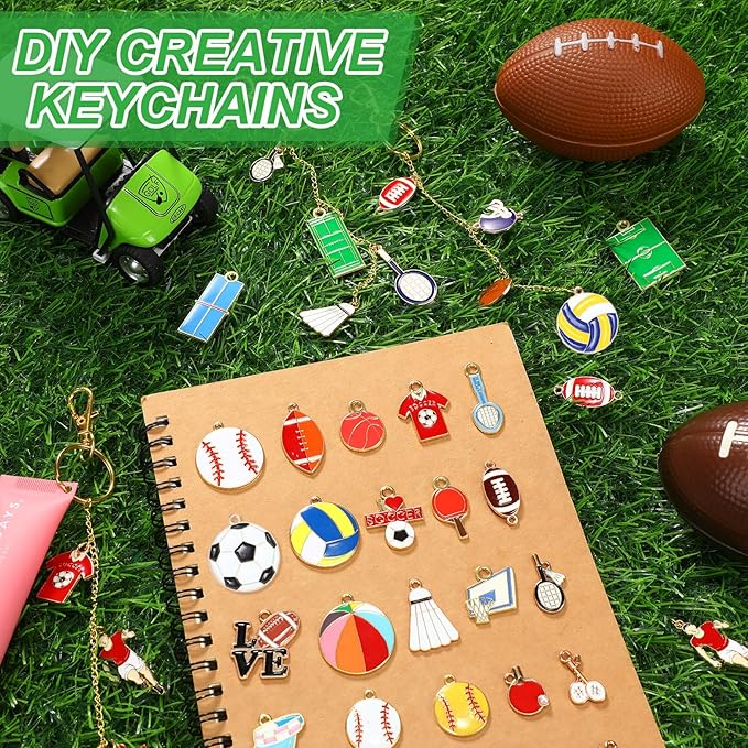 VioraWhite 213 Pcs Lip Gloss Keychain Making Kit 100 Pink Enamel Charms 32.81 ft Gold Chains for DIY Crafts Women(Sports Theme)